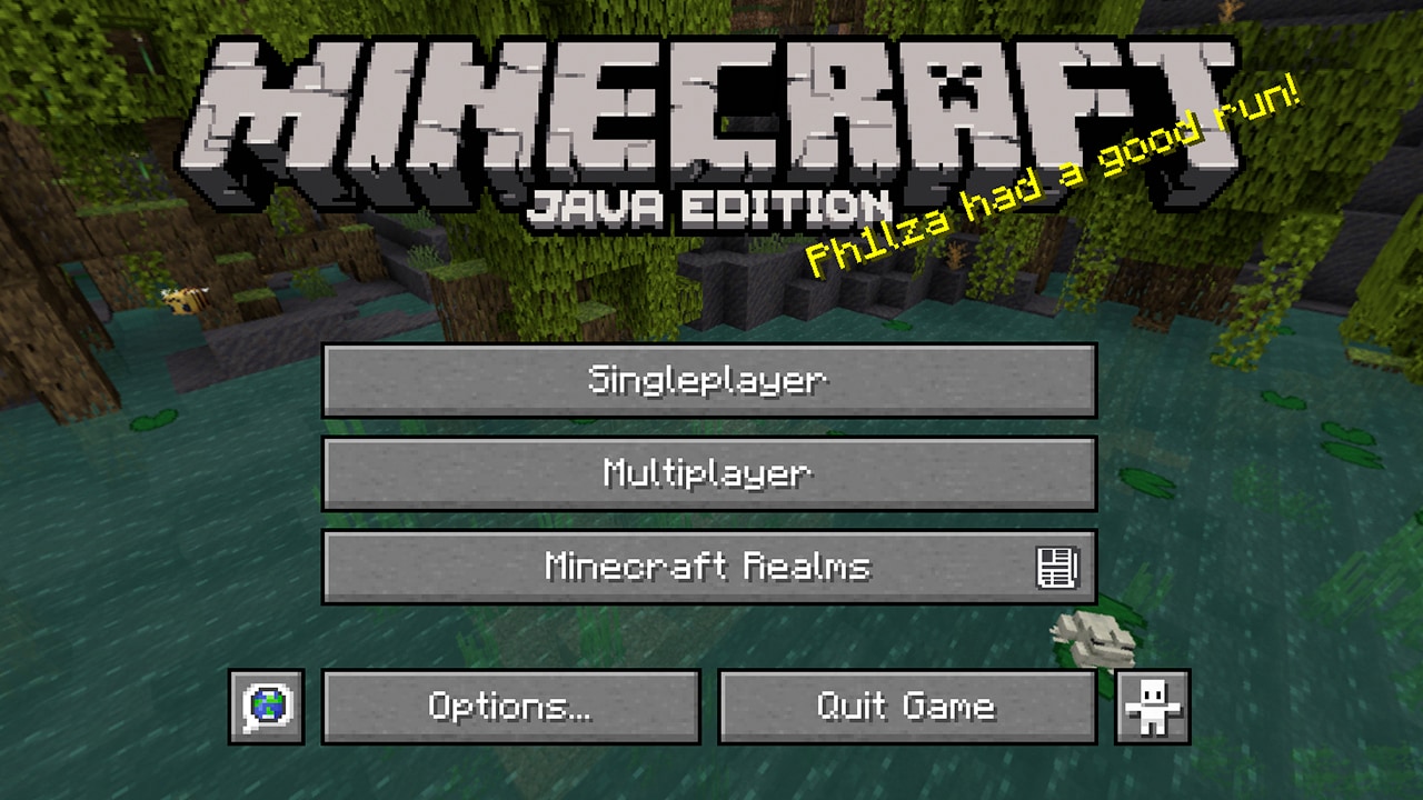 Minecraft Java Edition main menu. Multiplayer is the second large button.